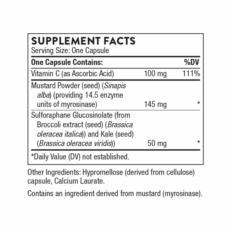 Thorne Broccoli Seed Extract supplement facts panel
