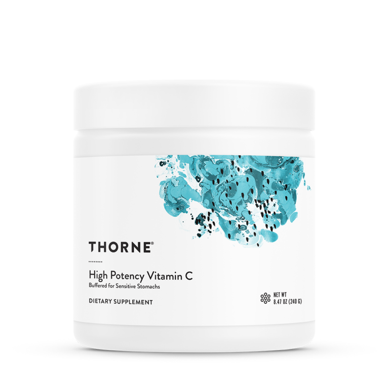 Thorne High Potency Vitamin C buffered powder tub, front label