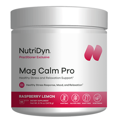 Nutridyn Mag Calm Pro powder tub, front label, natural flavours