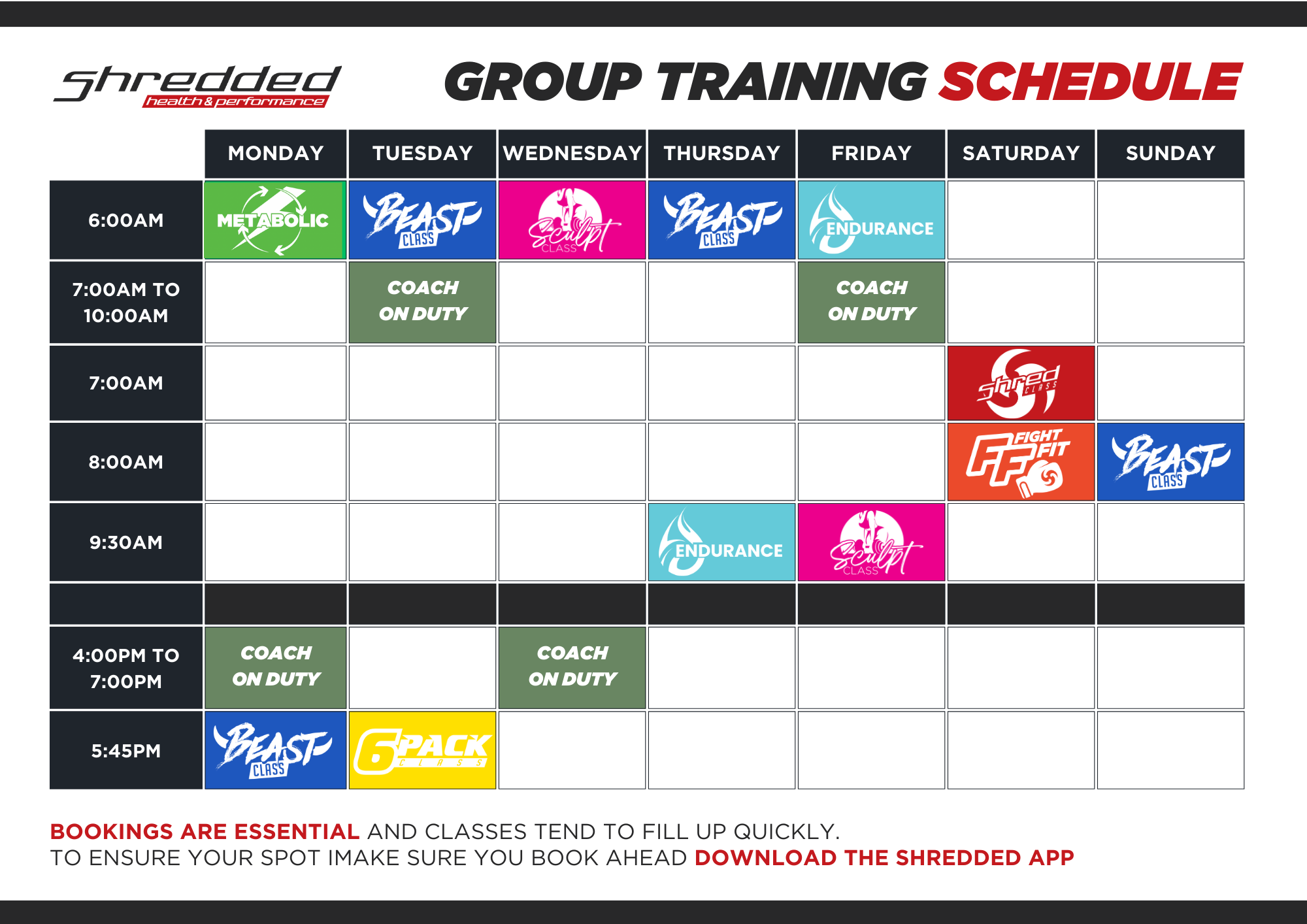 Group Classes - NEW Timetable - Starts 5th March