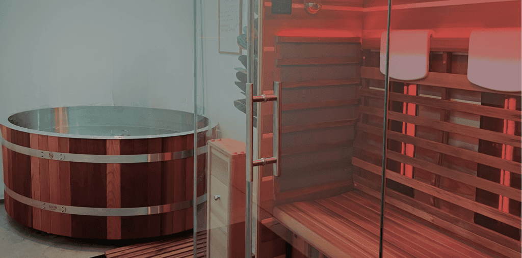 Indulge in the Fire & Ice private spaces at Shredded, featuring infrared saunas and an ice bath - your exclusive retreat for ultimate relaxation.