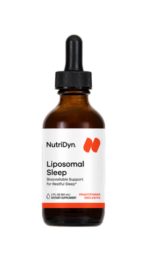 Nutridyn Liposomal Sleep liquid bottle, front label, natural berry flavours
