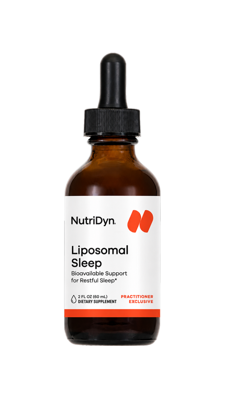 Nutridyn Liposomal Sleep liquid bottle, front label, natural berry flavours