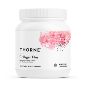 Thorne Collagen Plus passion berry collagen powder tub, front label