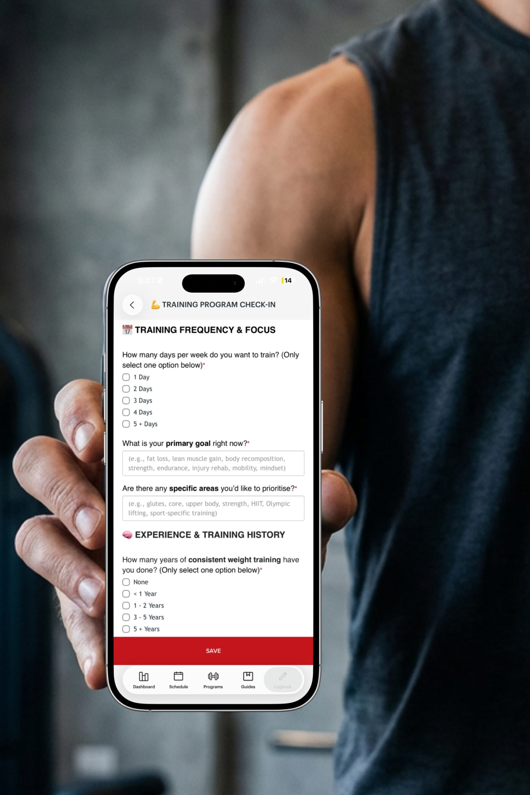 Training app screenshot