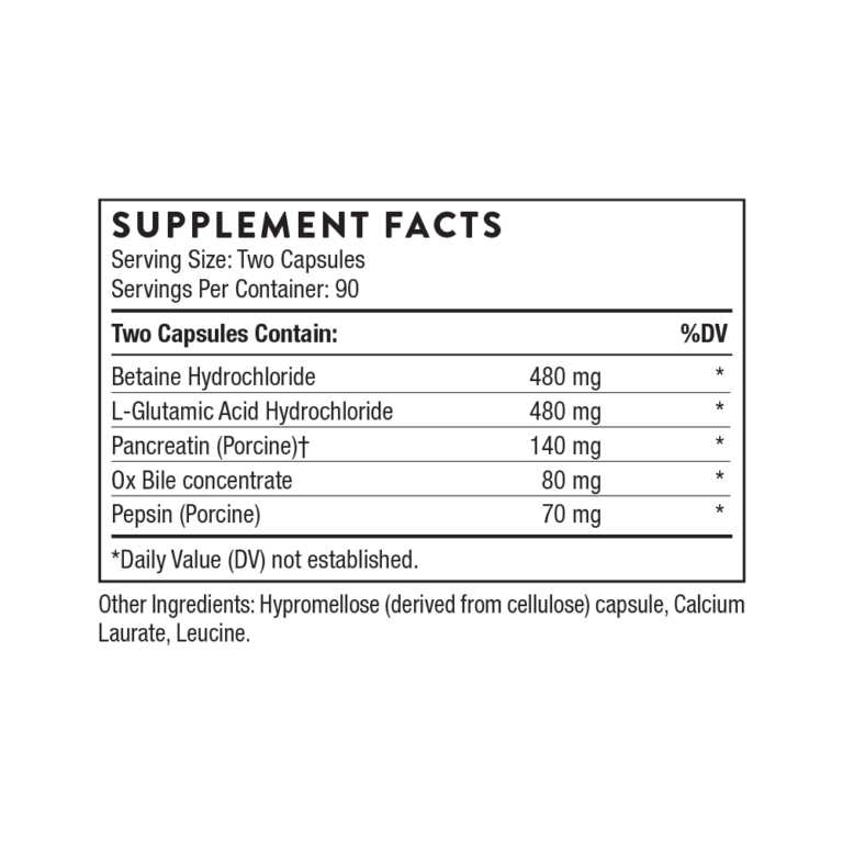Thorne Advanced Digestive Enzymes supplement facts panel