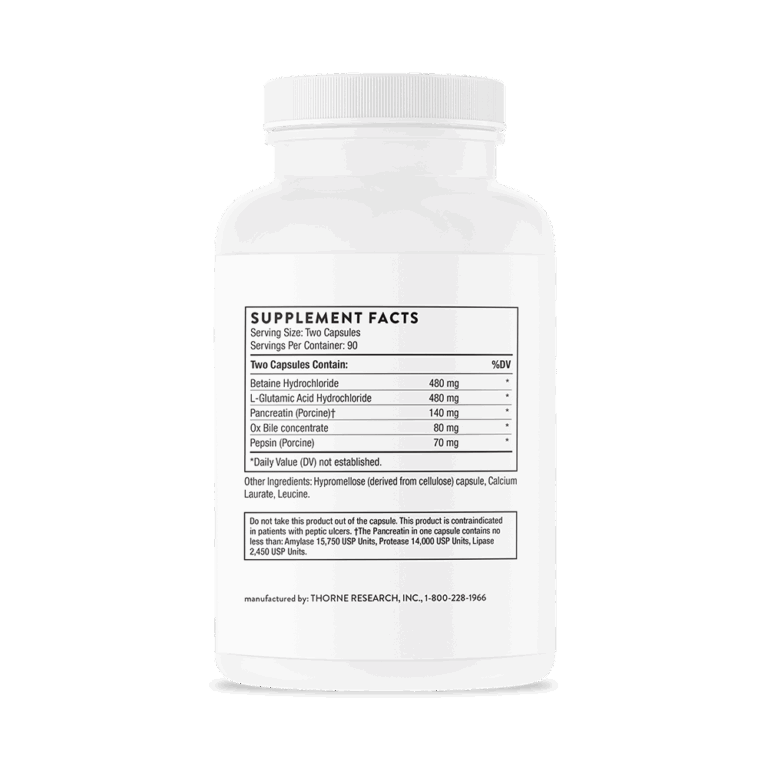 Thorne Advanced Digestive Enzymes supplement facts panel - image 2