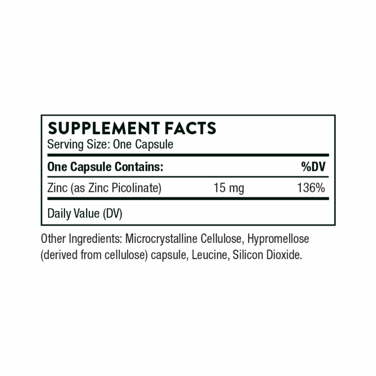 Thorne Zinc Picolinate 15 mg supplement facts panel - image 2