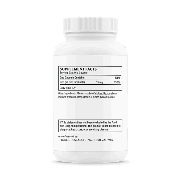 Thorne Zinc Picolinate 15 mg supplement facts panel