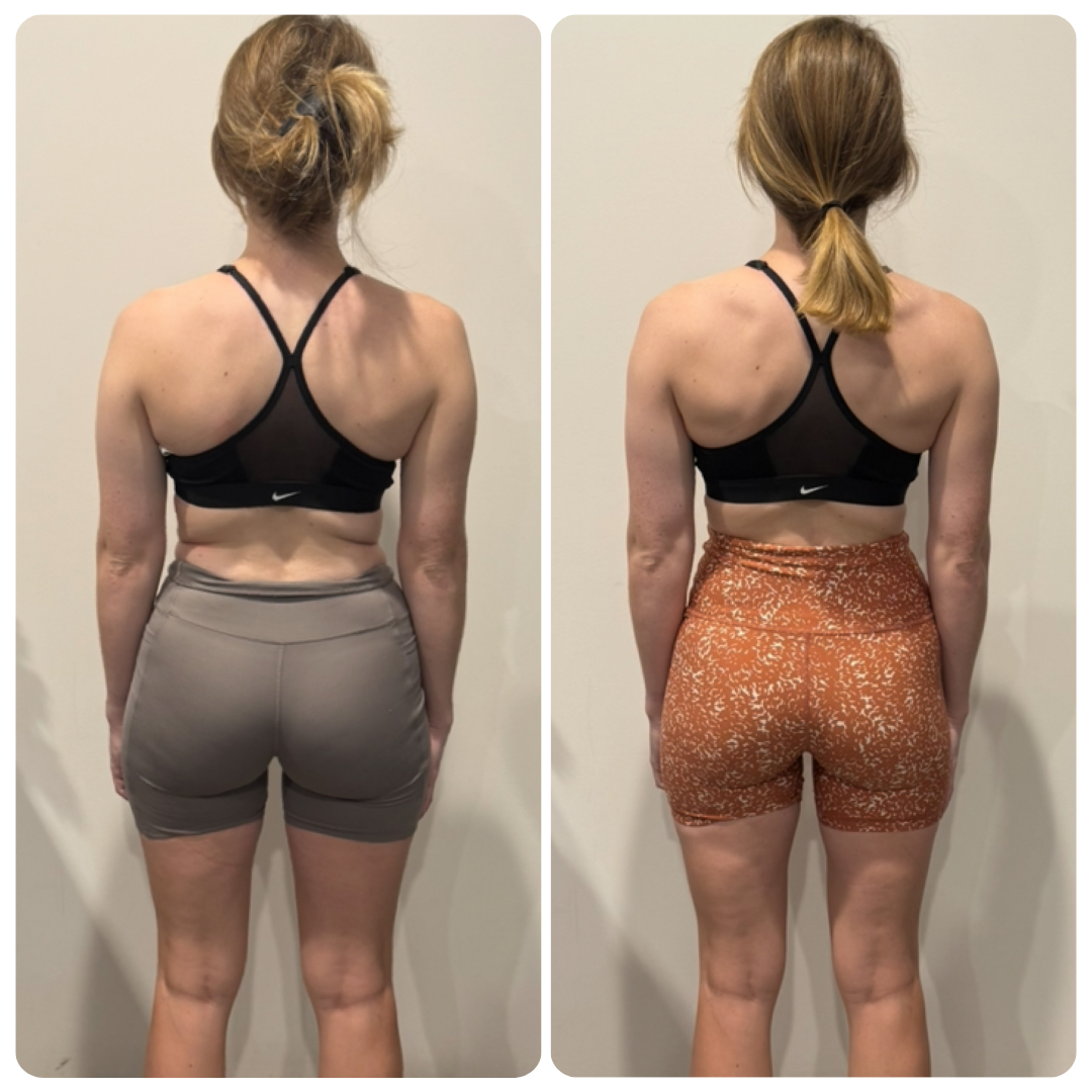 Carley before and after transformation, back view