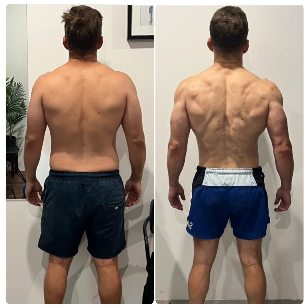 Josh before and after transformation, back view