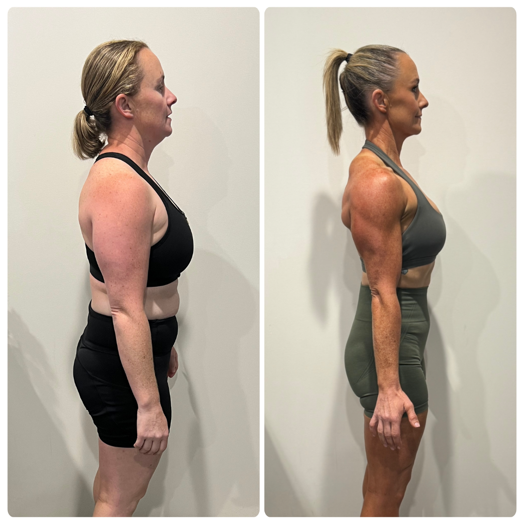 Shaz before and after transformation, side view