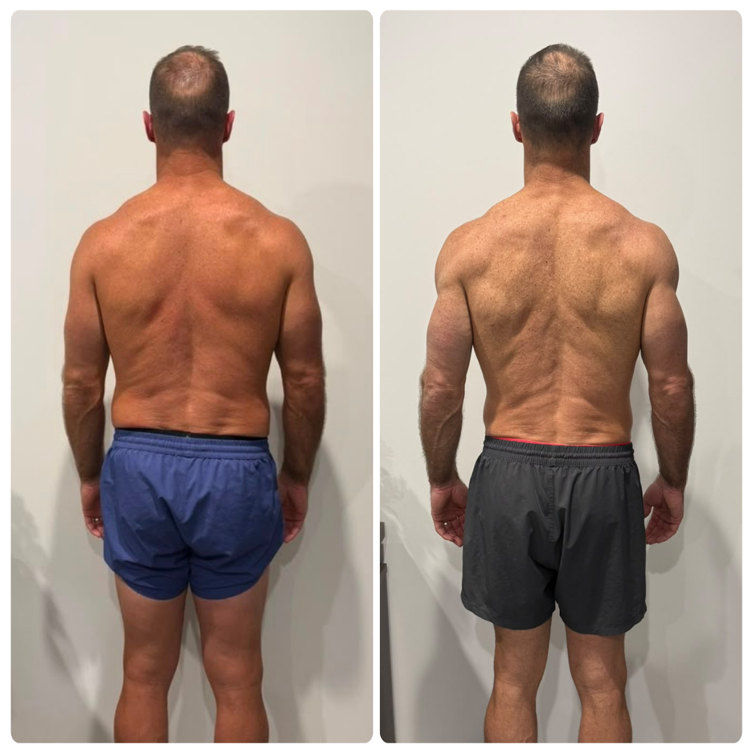 Stewart Walters before and after transformation, back view