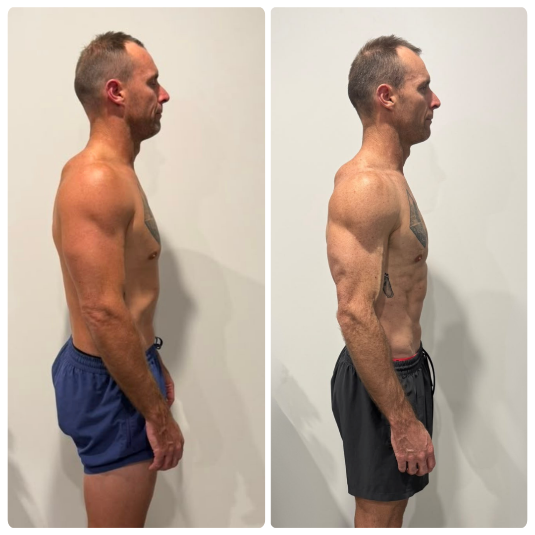 Stewart Walters before and after transformation, side view