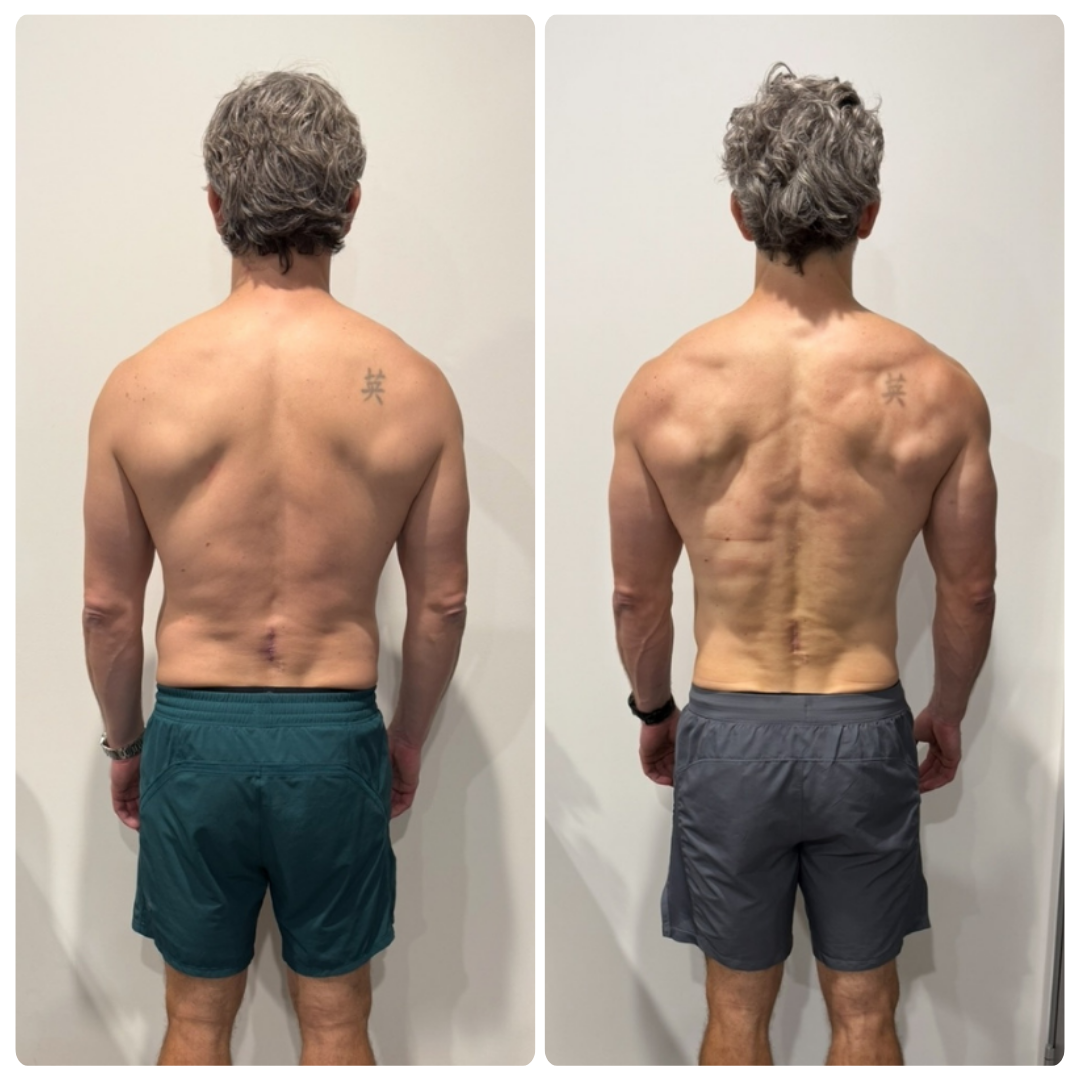 Ross before and after transformation, back view