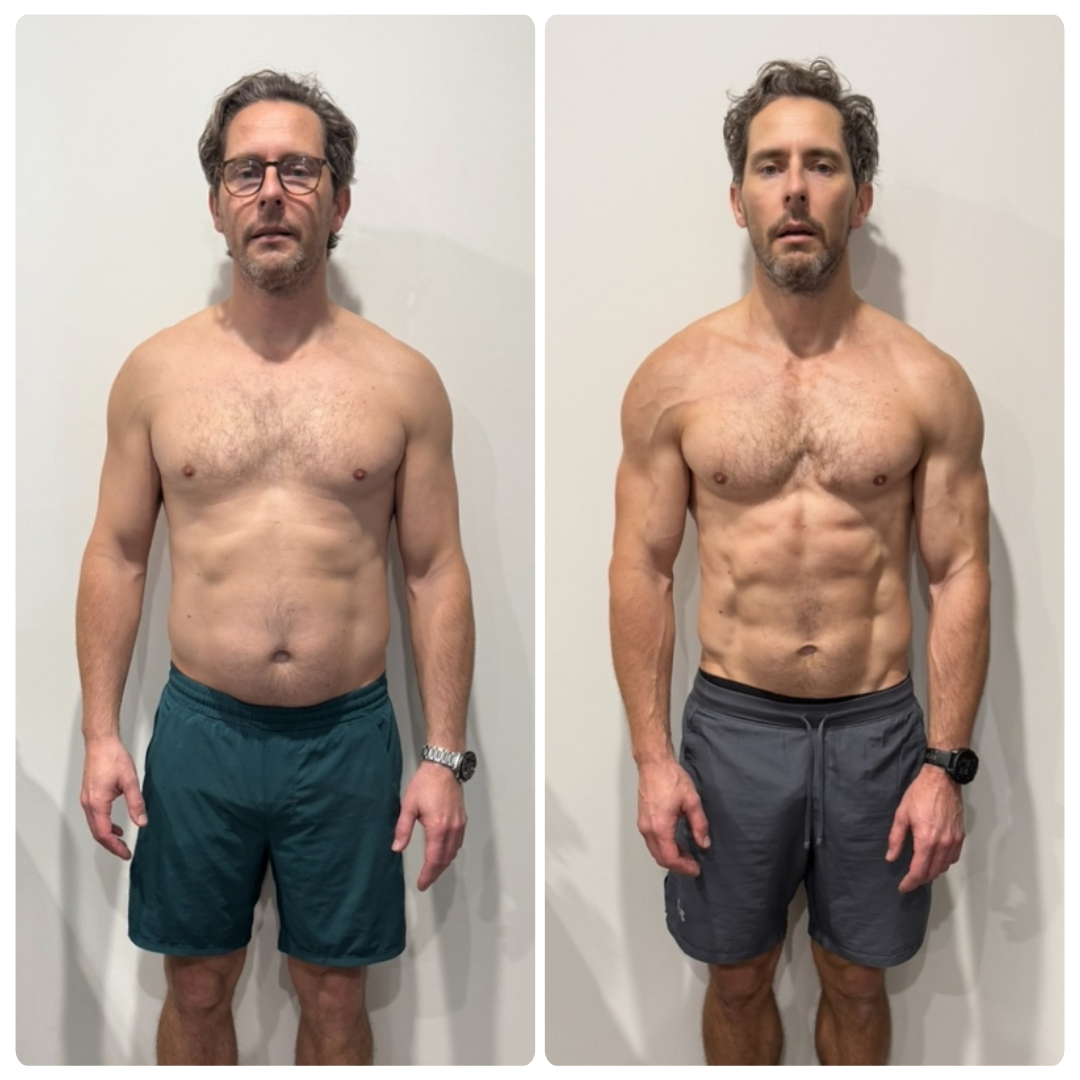 Ross before and after transformation, front view